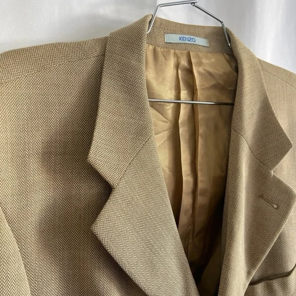 Kenzo Men Blazer Tan Made  in France 100% Wool Designer Size 54 - Picture 6 of 12